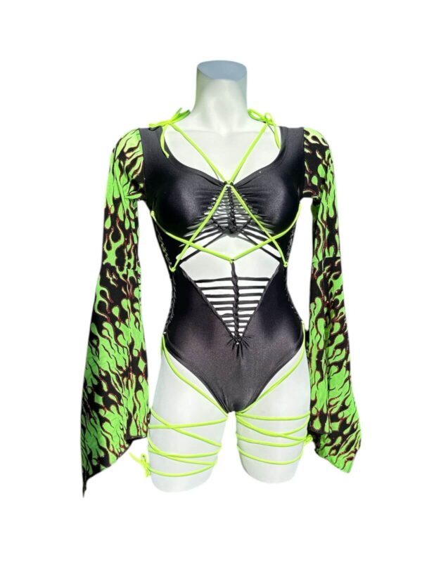 FLAMA GREEN NEON BODYSUIT  (MADE TO ORDER)